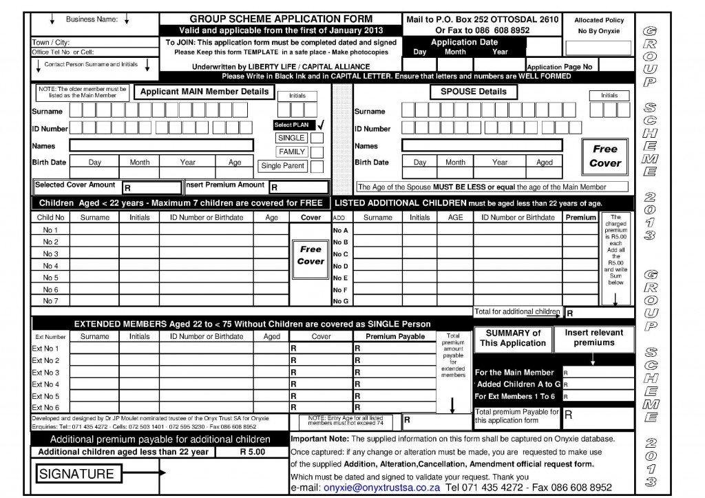 2013 Application form for GROUP Scheme